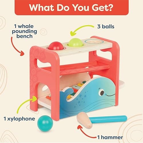 B. toys – Xylo – Pound Whale – Musical Instrument – Wooden Hammer & Balls – Developmental Toy for Toddlers – 1 Year + thumbnail 7