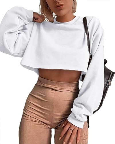 Artfish Women's Crewneck Long Sleeve Crop Tops Workout Casual Pullover Loose Sweatshirts - Image 1