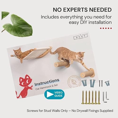 7 Ruby Road Cat Hammock Wall Mounted Shelf with Two Steps Set - Wall Shelves and Perches for Sleeping, Playing, Climbing and Lounging - Modern Cat Bed & Furniture for Indoor and Large Cats or Kitty thumbnail 6