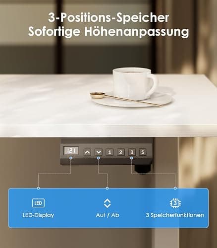 OffiGo L-förmig Höhenverstellbarer Schreibtisch, 160 x 120 cm Schreibtisch Höhenverstellbar Elektrisch, Eckschreibtisch Ergonomischer Steh-Sitz Tisch Computertisch, Weiß thumbnail 6