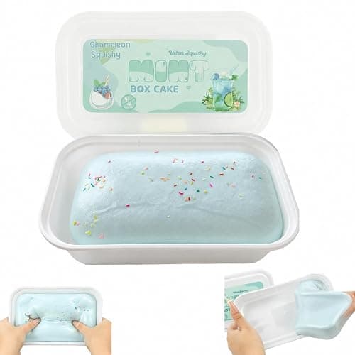 Realistic Faux Box Cake Stress Relief Tool for Adults Sticky Tactile Dough Fidget for Office Desk Focus Anxiety Management Slow Rising Sensory Squeeze for Adults (Blue) - Image 1