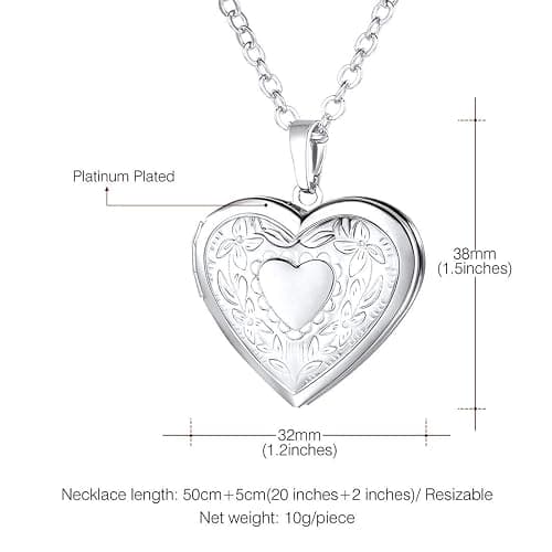 U7 Women Locket Necklace Platinum 14K Gold Photo Lockets that Hold Picture,Chain 20 Inch Personalized Gift Custom Love Heart Image Necklaces thumbnail 6