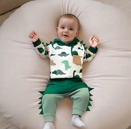 LIOMENGZI Infant Baby Boy Hooded Dinosaur Fall Outfit Contrast Sweatshirt Pant Set Toddler Dinosaur Clothes 6 12 18 Months 2T thumbnail 3