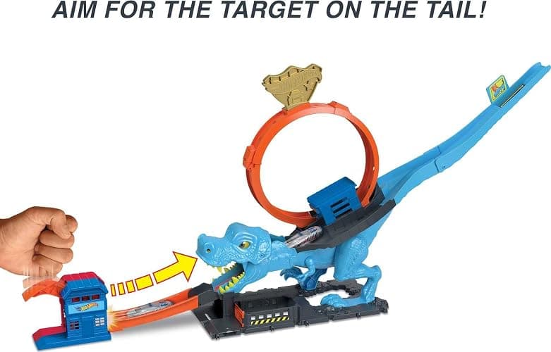 Hot Wheels City Track Set with 1 Toy Car, Race Through a Giant Loop to Defeat a Big Dinosaur, T-Rex Loop Stunt and Race Playset thumbnail 3