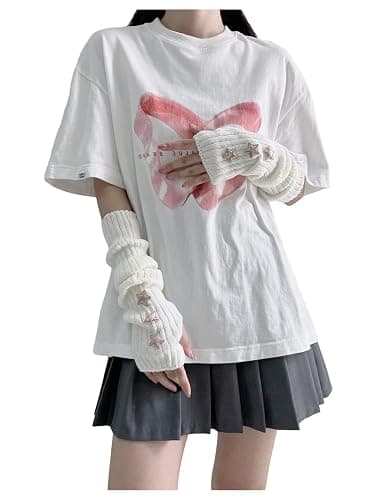 Verdusa Women's Y2k Arm Warmers Heart Knit Arm Sleeves Fingerless Gloves - Image 1