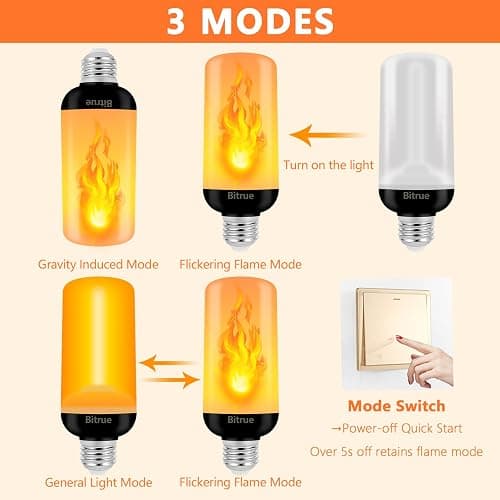 Bitrue 2nd-Gen LED Flame Bulbs, 3 Modes Flickering Fire Bulbs with Gravity Sensor, E26 Base, Halloween Home Party Decorative Lighting (2 Pack) thumbnail 4