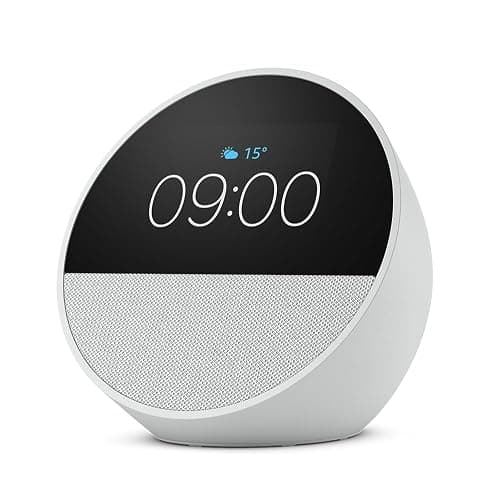 Echo Spot (newest gen), Smart alarm clock with vibrant sound + Alexa, Glacier White - Image 1