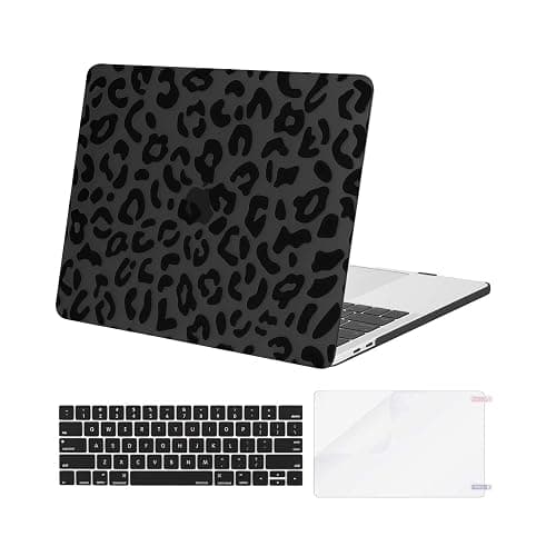MOSISO Compatible with MacBook Pro 15 inch Case 2019-2016 Release A1990 A1707 with Touch Bar, Plastic Leopard Grain Hard Shell Case & Keyboard Cover Skin & Screen Protector, Black - Image 1