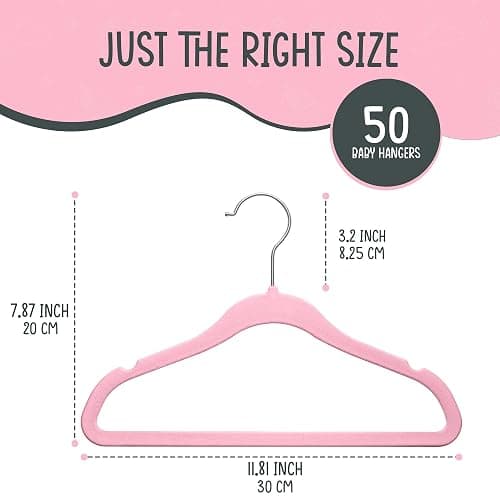 TechZoo 50 Premium Baby Velvet Hangers - 11.8 Inches Non-Slip & Ultra-Slim Baby Hangers for Space-Saving & Children Clothes - 360 Swivel Hook, Strong & Durable Infant & Toddler Clothes Hanger - Pink thumbnail 2