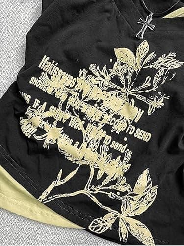 Y2k Baby Tee Women Crop Top Summer 2025 Streetwear 2000s Goth Emo Grunge Shirts Fake 2 Piece Grahpic Tees thumbnail 2