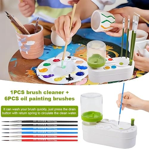 Paint Brush Rinser, Water Cycle Rinser and 6 PCS Brushes, Multifunctional Paint Brush Cleaner Paint Brush Washing Machine for Acrylic Painting Makeup Brushes thumbnail 6