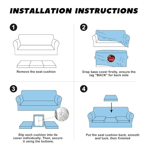 Pfrstuv Sofa Slipcover with Armrest Pockets 4-Piece Set, Stretch Faux Leather Couch Cover for 3-Cushion Couches(Fits 72-92") - Non-Slip, Machine Washable, Pet & Kid Friendly - Black thumbnail 7