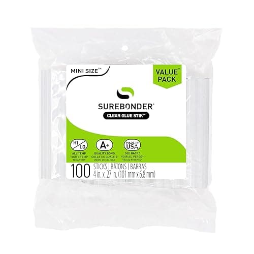 Surebonder DT-100 Made in the USA All Purpose Stik-Mini Glue Sticks-All Temperature-5/16"D, 4"L Hot Melt Glue Sticks-100 Sticks per bag, Clear - Mini Glue Sticks