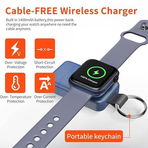 Portable Wireless Charger for Apple Watch,HUOTO Upgraded iWatch Charger 1400mAh Smart Keychain Power Bank,Portable Magnetic iWatch Charger for Apple Watch Series 8/UItra/7/6/SE/5/4/3/2/1 (Blue) thumbnail 6