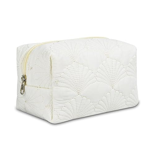 AMZMA Quilted Makeup Pouch,Cotton Puffy Makeup Bag, Coquette Cosmetic Bag for Women and Girls, Aesthetic Organizer Bag, Cute Flower Travel Toiletry Bag - Image 1