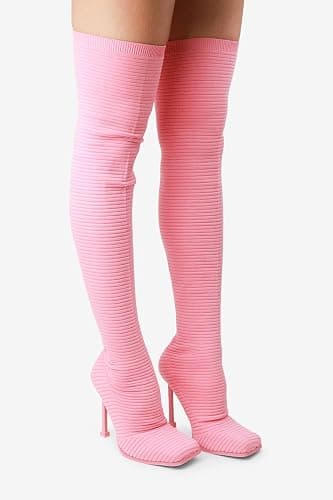 LEMONADE Women's Over The Knee Heels Boots High Heel Stretch Knit Pointed To Thigh Long Boots thumbnail 4