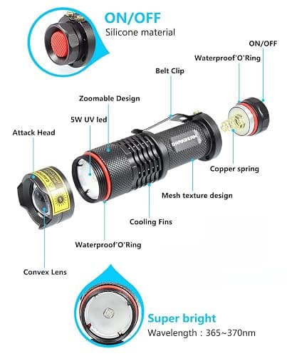DARKBEAM UV 365nm Light Wood's lamp Blacklight Ultraviolet Flashlight LED Portable Mini Handheld Torch Detector for Dog Urine Pet Stains 370nm Anti-counterfeiting Identification, Resin Curing thumbnail 7