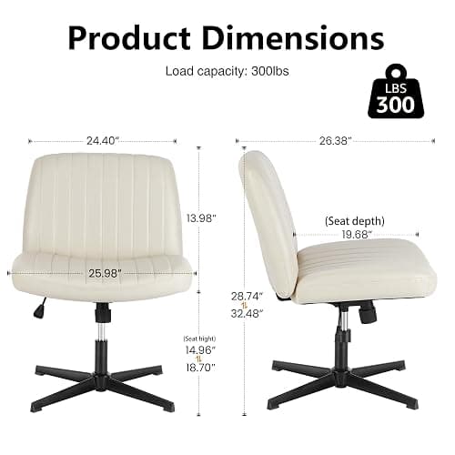 OLIXIS Criss Cross Legged Chairs Armless No Wheels Wide Seat Height Adjustable Swivel Padded PU Leather Home Office Desk Seating for Bedroom, Student, Study Room thumbnail 2