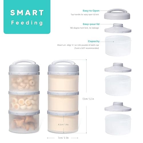 Termichy Stackable Formula Dispenser Portable Milk Powder Container, 2 Pack, Grey - Grey thumbnail 3