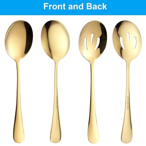 6 Pieces Serving Spoons Set, 8.7 Inch Serving Spoon, Includes 3 Server Spoon and 3 Slotted Spoons, Stainless Steel Buffet Banquet Large Utensils Cutlery Set for Kitchen, Gold thumbnail 7
