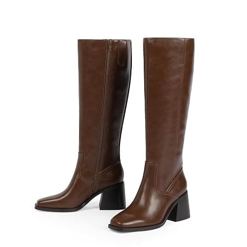 Easyfox Women's Knee High Boots with Zipper Square Toe Chunky Heeled Tall Boots for Women thumbnail 6