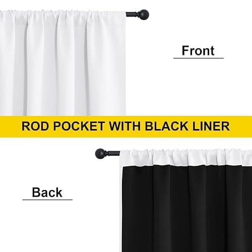 NICETOWN 100% Blackout Curtain Panels, Rod Pocket Window Curtains with Black Liner for Nursery, 84 inches Drop Cold and Full Light Blocking Draperies (White, 2 Pieces, 52 inches Wide Each Panel) - 52"W x 84"L (Pack of 2) - Pure White thumbnail 5