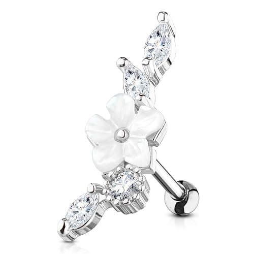 Stachelkleid Blume Perlmut Zirkonia Helix Ohrring Piercing Ohr Barbell Chirurgenstahl 316L - Image 1