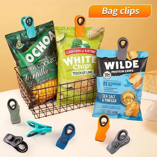 Hedameili Chip Clips (10pcs Colored: Black, Orange, Blue, Green, Gray) Magnetic Bag Clips with Silicone Textured Mouth and Embedded Magnets thumbnail 2