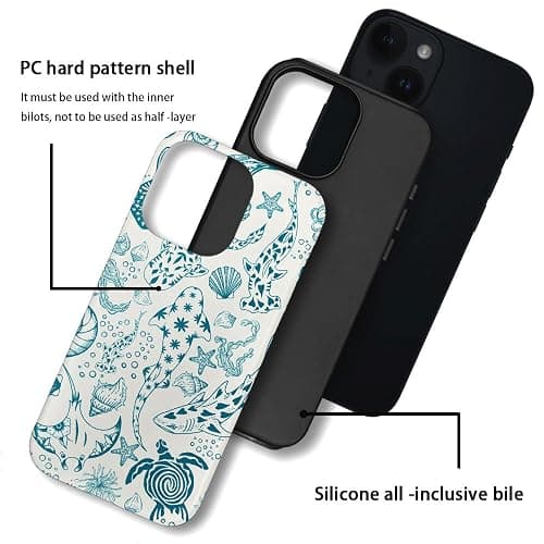 Case for iPhone 14,Fits Frosted Case Design for Girl Women,Sharks Turtles Shells Seaweed Green thumbnail 3