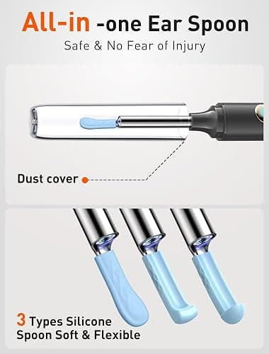 Ear Wax Removal Tool Camera - Ear Cleaner with 1080P HD Camera, Otoscope with Light, Earwax Removal Kit with 50 Replacement Tips for iPhone, iPad, Android Phones (Black) thumbnail 3