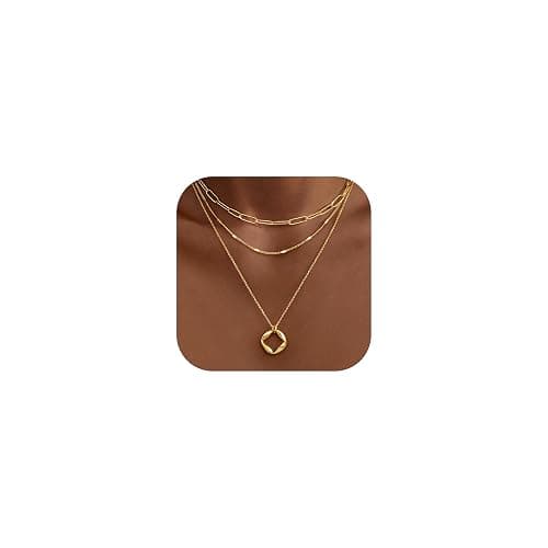 Poxtex Layered Gold Necklaces for Women,Stackable Dainty 14K Gold Silver Plated Trendy Circle Paperclip Chain Pendant Choker Necklace,Simpl Diamond Cross Bow Jewelry Set Gifts for Women thumbnail 9