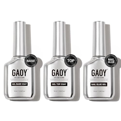 GAOY Gel Top Coat, Nail Glue Gel and Base Coat Set, 3 Pcs 16ml Clear Glossy No Wipe Combination for UV Light Cure - Image 1