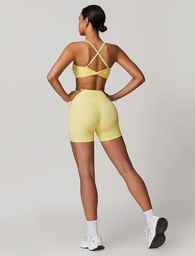 ABOCIW Workout Sets for Women 2 Piece V Neck Twist Back Sports Bra High Waist Biker Shorts Yoga Outfits thumbnail 5