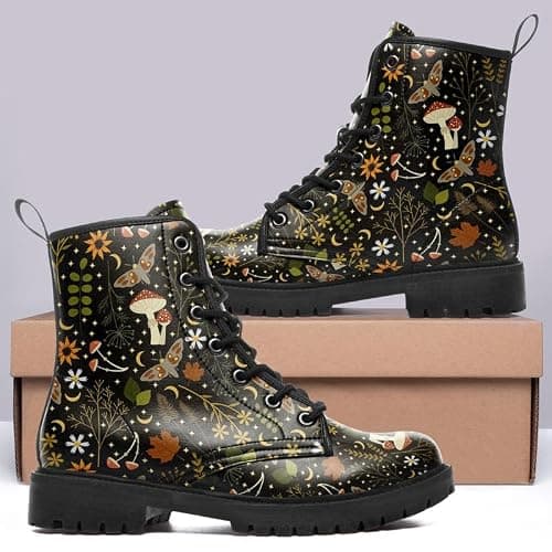 AWSOLE Fashion Ankle Boots For Men Women Floral Mushroom Star Trendy Lace Up Unisex Booties Combat Trendy Street Wear Boots thumbnail 6