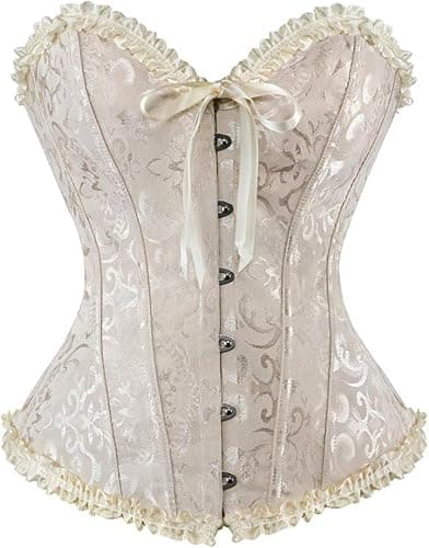 KSHUN Women's Corsets Lace Up Boned Overbust Corset Bustier Lingerie Satin Floral Bustier Bodyshaper Top S-7XL - Image 1