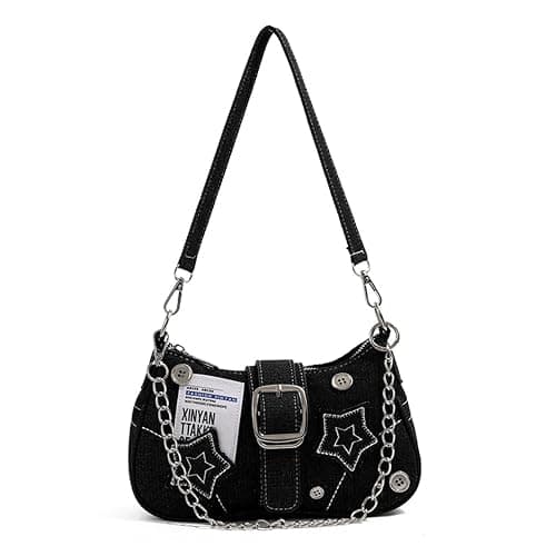 Ecohaso Grunge Shoulder Bag Fairy Grunge Hobo Bag Denim Chain Y2K Purses Crossbody Bag for Women - Image 1