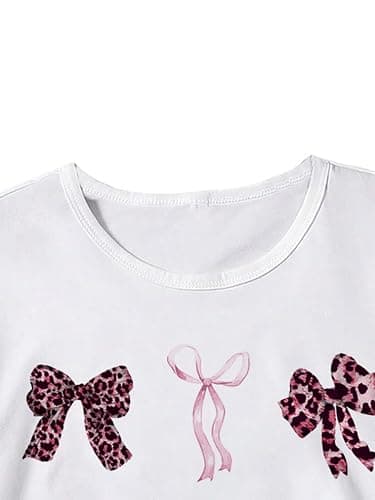 RoseSeek Girl's Bow Graphic Tees Crew Neck Short Sleeve Summer T Shirts Preppy Cute Clothes for Girls thumbnail 5