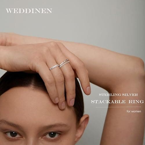 WEDDINEN 4PC Gold Rings for Women, S925 Sterling Silver 14k Gold Filled Plated Stackable Thin Thumb Ring Set Cubic Zirconia Dainty Stack Gold Knuckle Rings Set Size 6-10 thumbnail 4