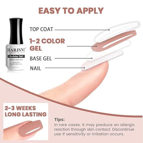 RARJSM Rubber Base Coat Gel Polish Nude Dirty Pink Skin Tone Rubber Base Gel for Nails Natural Nude Color French Manicure Extend Gel Soak Off Curing Requires Single Bottle 15ml Salon Home DIY Use thumbnail 6