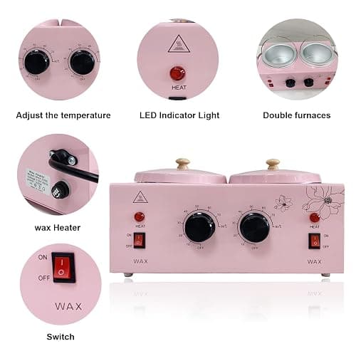 Double Pots Wax Warmer Professional Melted Wax Beads for Hair Removal,Fast Electric Wax Heater with Adjustable Temperature Set for Women (Pink-Double Pots) thumbnail 4