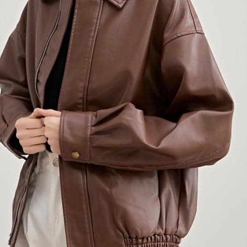 OrbiflexY Womens Oversized Faux Leather Bomber Jacket Fashion Motorcycle Coats Outfits Clothes Y2k Tops thumbnail 2