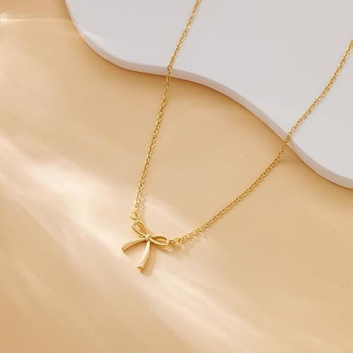 Thaivor Christmas Gifts Stocking Stuffers for Women Dainty Bow Necklace 14K Gold Plated Cute Choker Small Pendant Charm Necklaces Teen Gift Trendy Stuff Personalized Jewelry thumbnail 4