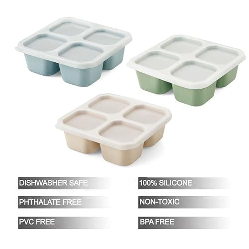 PandaEar 3 Stück Snackbox mit Fächern Kinder– Silikon Snack box mit Deckel für Kinder & Erwachsene – 4-geteilte Bento Snackdose Snackbehälter wiederverwendbar für Arbeit & unterwegs, bpa frei thumbnail 6