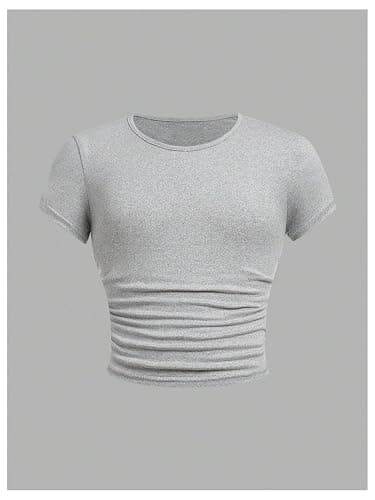 SOLY HUX Girl's Basic T-Shirts Set Crew Neck Short Sleeve Crop Top 3 Packs Summer Fitted Tees thumbnail 4