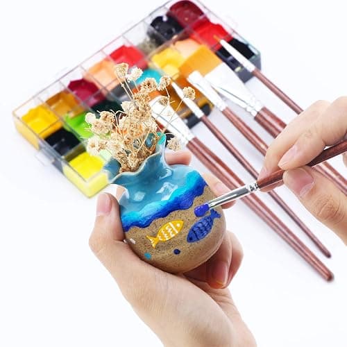 Transon Flat Paint Brush Set 7pcs for Acrylic Watercolor Gouache Oil and Body Painting thumbnail 5