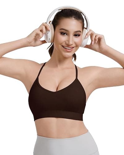 VEQKING Adjustable Sports Bras for Women, V Neck Cross Back Strappy Spaghetti Straps Padded Yoga Bra, 3 Pack thumbnail 2