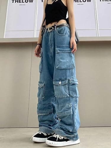 Women's Baggy Cargo Pants Y2K Clothing Multi-Pocket Relaxed Fit Jeans Fairy Grunge Clothes Alt Emo Streetwear thumbnail 3