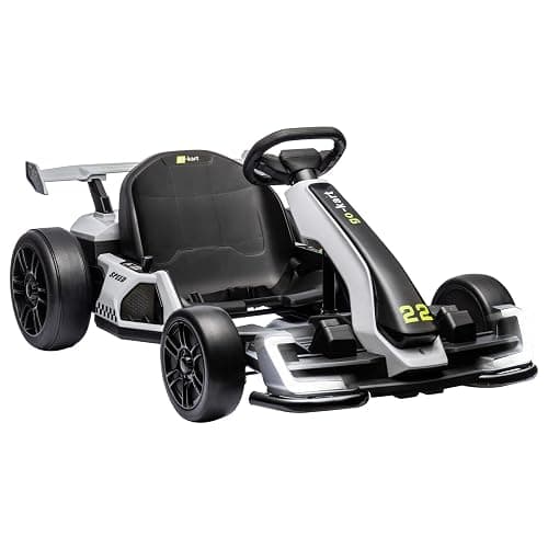 Go Karts for Kids,24V Electric Go Kart With 2 * 150W Powerful Motors,8mph Max Speed,Max Load 110lbs,W/Button Start,Lights,Safety Belt, Music Age 6-12-WHITE thumbnail 4