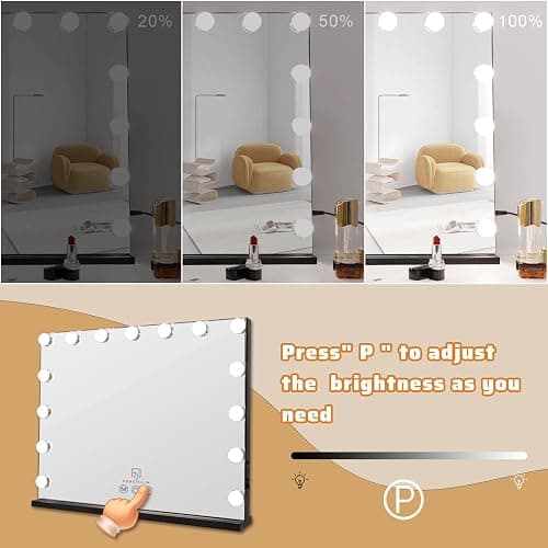 FENCHILIN Vanity Mirror with Lights,Hollywood Lighted Mirror with Dimmer Bulbs, Vanity Makeup Mirror Smart Touch Control (Black) thumbnail 5