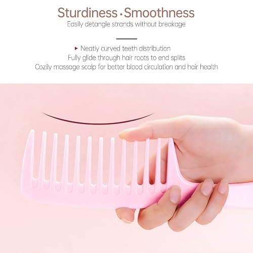 Arthaxi Wide Tooth Comb for Women Curls Styling, Pink Large Hair Comb for Wet or Dry Use in Shower, Blow Drying, Travel - Hurt-Free Brushing on All Hair Types, 1 Pack thumbnail 3
